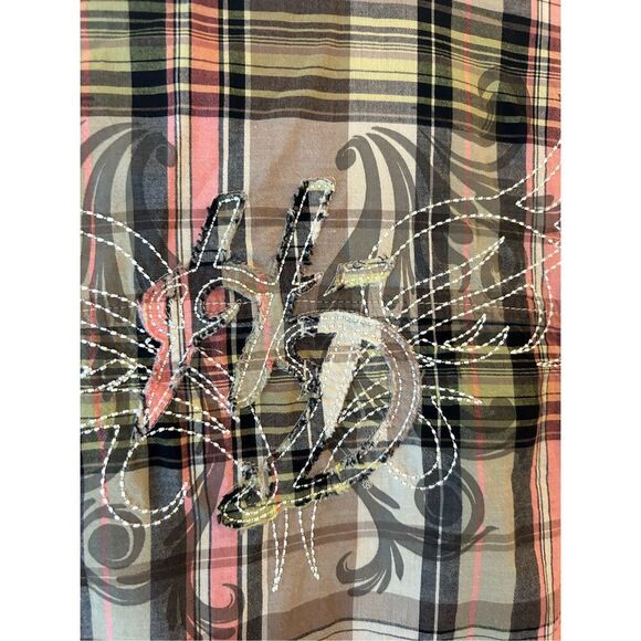 VTG Y2K Harley Davidson Madras Plaid Appliqué Full Zip Shirt Jacket sz M shacket - Picture 4 of 10